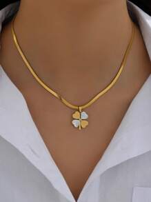 LIEBEIRIS 1 件不锈钢蛇骨链配四叶草吊坠项链，适合女性日常装扮和情人节、妈妈、母亲、母亲节、礼物 - 彩色 - 查看 3