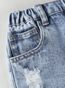 Toddler Girls Ripped Straight Leg Jeans - Medium Wash - View 4