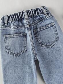 Toddler Girls Ripped Straight Leg Jeans - Medium Wash - View 8
