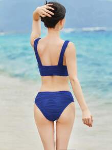 SHEIN Swim Plain Twist Front Bikini Set For Summer Beach - Blue - View 2