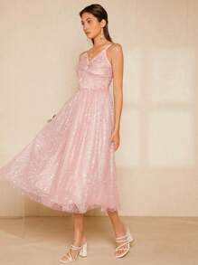 SHEIN Belle Twist Front Mesh Cami Dress