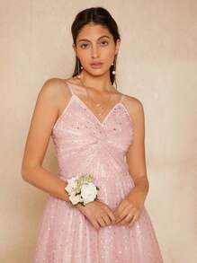 SHEIN Belle Twist Front Mesh Cami Dress