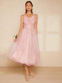 SHEIN Belle Twist Front Mesh Cami Dress