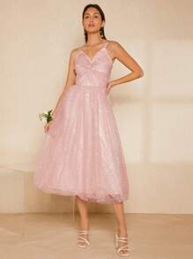 SHEIN Belle Twist Front Mesh Cami Dress