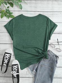 SHEIN LUNE Áo thun nữ Thú vật Lá thư Giải trí - màu xanh lá - Xem 2