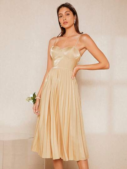 SHEIN Belle Solid Pleated Hem Cami Bridesmaid Dress