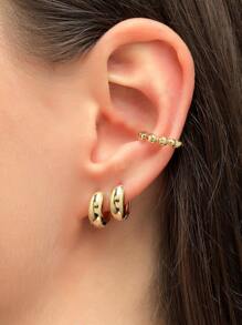 2 Cái/bộ Thép Không Gỉ Thời Trang Tối Giản Đôi Khuyên Tai Vòng & 1 Bông Tai Dành Cho Nữ Trang Trí Hàng Ngày - Vàng - Xem 1