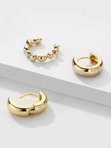 2 Cái/bộ Thép Không Gỉ Thời Trang Tối Giản Đôi Khuyên Tai Vòng & 1 Bông Tai Dành Cho Nữ Trang Trí Hàng Ngày - Vàng - Xem 2