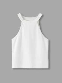 SHEIN Chicas Top halter unicolor - Blanco - Ver 1