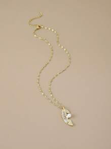 1入組時尚不銹鋼樹葉和人造珍珠吊墜項鍊適合女士適用於節日禮物 - 金黃色 - 查看 2