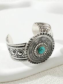 1pc Fashion Iron Alloy Turquoise Stone Decor Bangle For Women For Daily Decoration - Antique Silver - View 2