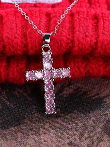 CVNANA 1 chiếc vòng cổ mặt thánh giá Cubic Zirconia thời trang dành cho phụ nữ, quà tặng bạn gái/sinh nhật/bạn thân, không có hộp quà - Nhiều màu - Xem 1