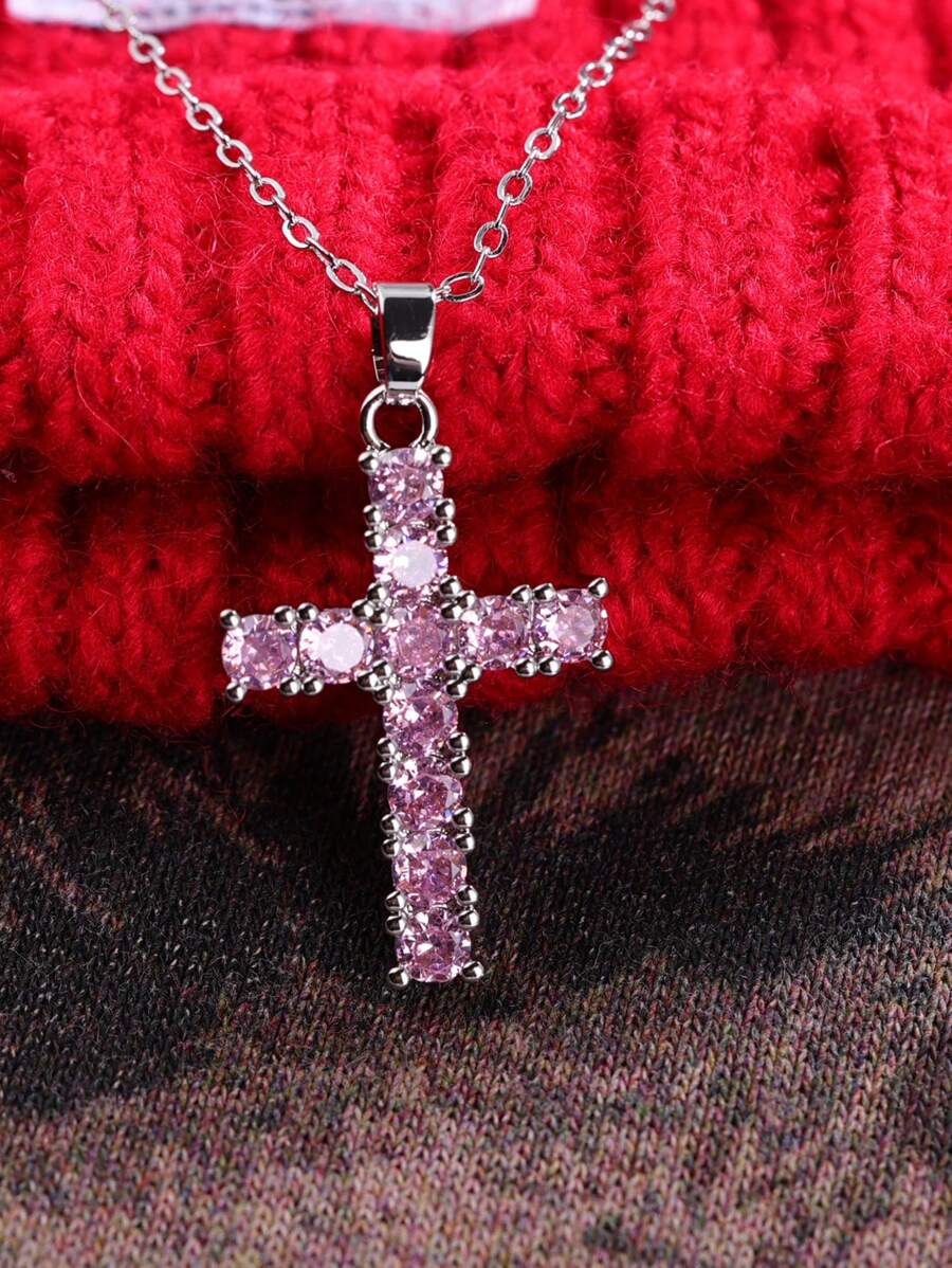 CVNANA 1 chiếc vòng cổ mặt thánh giá Cubic Zirconia thời trang dành cho phụ nữ, quà tặng bạn gái/sinh nhật/bạn thân, không có hộp quà - Nhiều màu - Xem 1