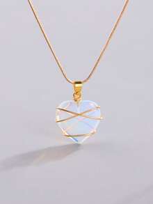 CVNANA 1入組時尚鋅合金石頭吊墜項鍊適合女士日常裝飾 - 彩色 - 查看 2