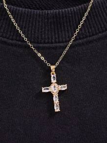 CVNANA 1 chiếc vòng cổ thánh giá Zirconia sang trọng dành cho phụ nữ, quà tặng trang sức hẹn hò, quà tặng sinh nhật cho bạn thân, quà tặng không có hộp - Vàng - Xem 2