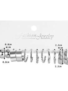 Juego de 12 pares de pendientes de aro en forma de C para mujer, regalo perfecto para citas y vacaciones - Plateado - Ver 3