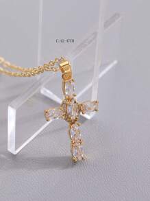 CVNANA 1 chiếc vòng cổ thánh giá Zirconia sang trọng dành cho phụ nữ, quà tặng trang sức hẹn hò, quà tặng sinh nhật cho bạn thân, quà tặng không có hộp - Vàng - Xem 3