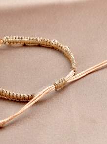 1pc Handmade Woven Adjustable Bracelet For Women - Yellow Gold - View 4