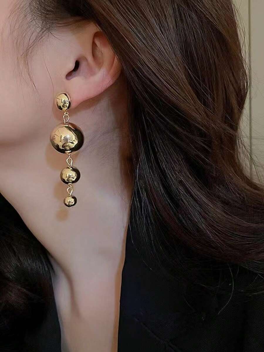1對時尚球裝飾耳墜適合女士日常裝飾 - 金黃色 - 查看 1