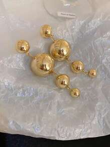 1對時尚球裝飾耳墜適合女士日常裝飾 - 金黃色 - 查看 2