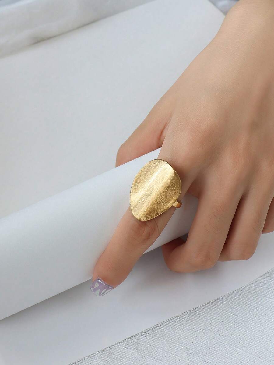 1 chiếc nhẫn trang trí hình học bằng thép không gỉ thời trang cho phụ nữ để trang trí hàng ngày - Vàng - Xem 1