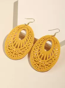 Bông tai thả hình bầu dục rỗng - Màu vàng - Xem 1