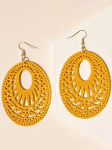 Bông tai thả hình bầu dục rỗng - Màu vàng - Xem 2