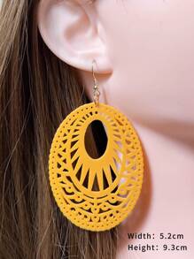 Bông tai thả hình bầu dục rỗng - Màu vàng - Xem 3