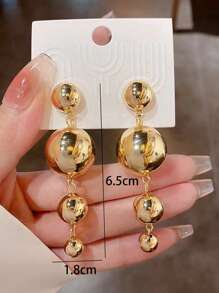 1對時尚球裝飾耳墜適合女士日常裝飾 - 金黃色 - 查看 3