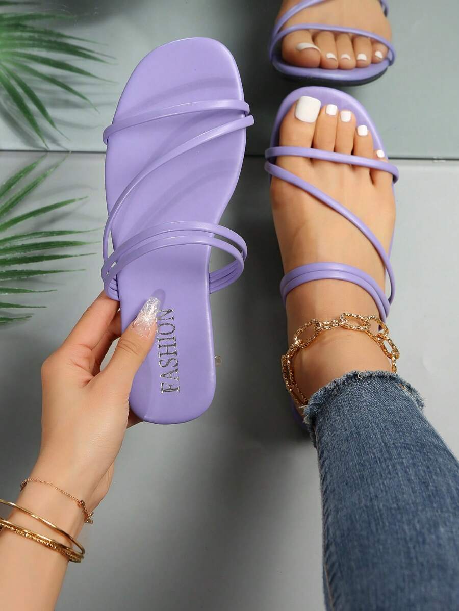 Fashion Purple Sandals For Women, Multi Thin Strap Slide Sandals - Purple - View 1