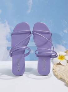 Fashion Purple Sandals For Women, Multi Thin Strap Slide Sandals - Purple - View 3