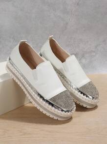 Glamorous Shoes For Women, Rhinestone Decor Slip On Flatform Shoes - White - View 5