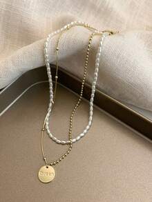 2 Cái/bộ Thời Trang Hợp Kim Kẽm Vòng & Ngọc Trai Giả Trang Trí Vòng Cổ Cho Nữ Hẹn Hò Quà Tặng - Nhiều màu - Xem 1