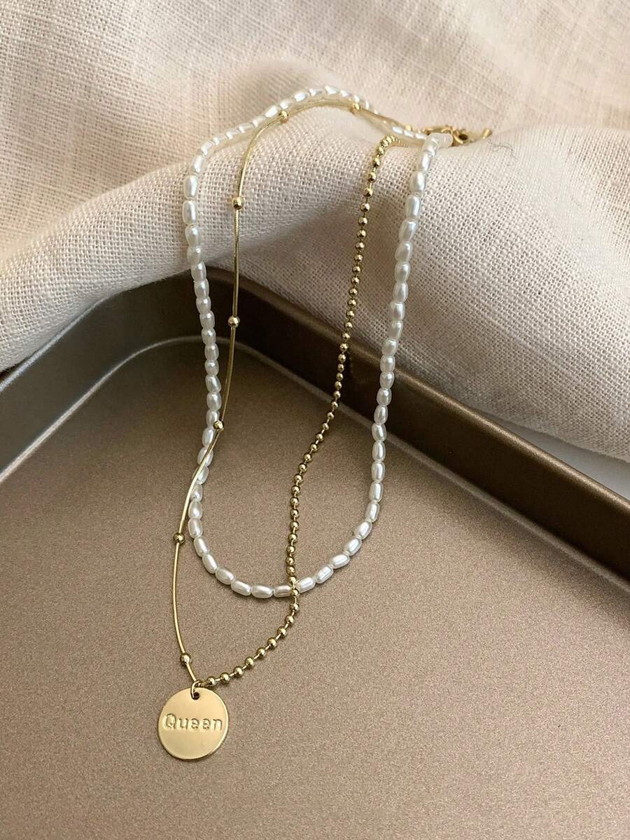 2 Cái/bộ Thời Trang Hợp Kim Kẽm Vòng & Ngọc Trai Giả Trang Trí Vòng Cổ Cho Nữ Hẹn Hò Quà Tặng - Nhiều màu - Xem 1