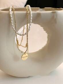 2 Cái/bộ Thời Trang Hợp Kim Kẽm Vòng & Ngọc Trai Giả Trang Trí Vòng Cổ Cho Nữ Hẹn Hò Quà Tặng - Nhiều màu - Xem 2