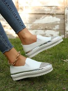 Glamorous Shoes For Women, Rhinestone Decor Slip On Flatform Shoes - White - View 6