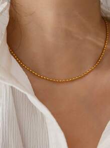 1入組時尚不銹鋼極簡串珠項鏈適合女士日常裝飾