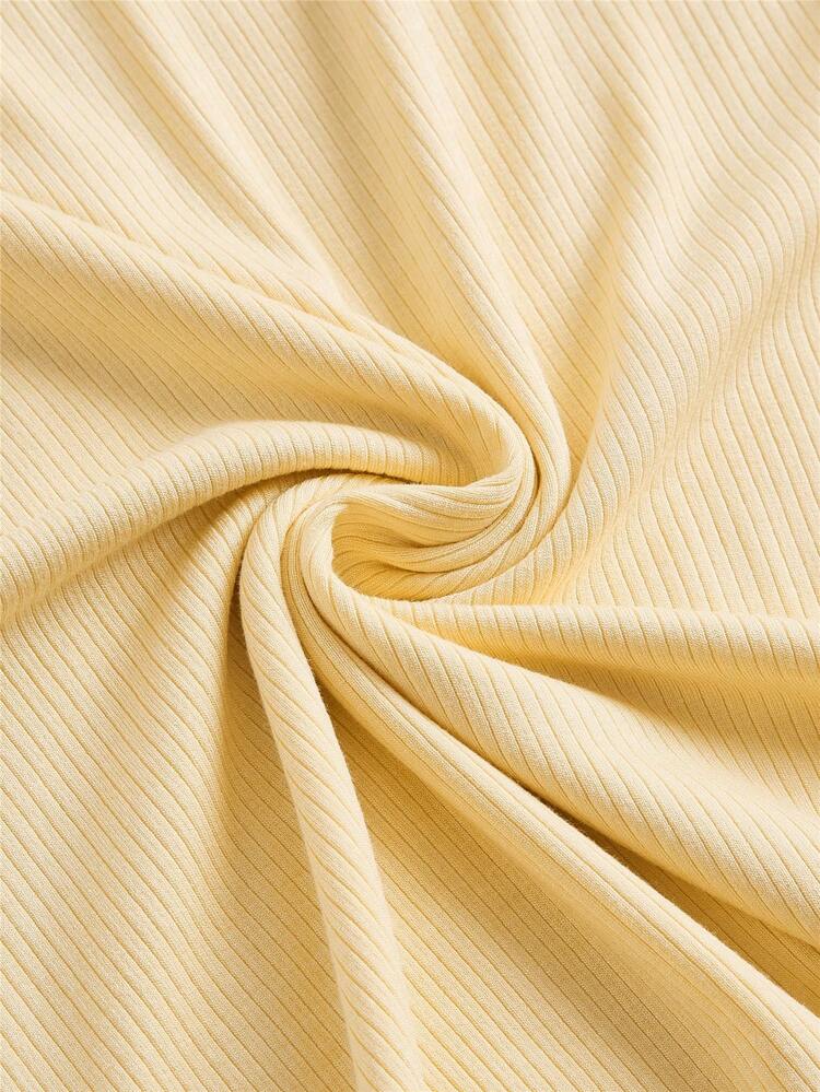SHEIN MOD Vestido unicolor de manga farol con lazo delantero ribete en forma de lechuga - Amarillo - Añade 4
