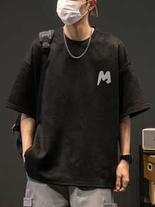 Men Letter Graphic Drop Shoulder Tee, Fall - Black - View 2
