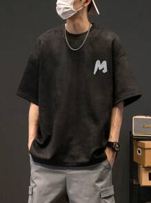 Men Letter Graphic Drop Shoulder Tee, Fall - Black - View 4