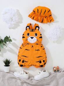 SHEIN Baby Tiger Design Criss-cross Back Costume & Accessory Hat - Orange - View 1