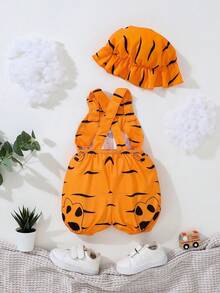 SHEIN Baby Tiger Design Criss-cross Back Costume & Accessory Hat - Orange - View 2