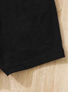 SHEIN Baby Girl Asymmetrical Neck Ruffle Trim Romper With Belt Bag - Black - View 6