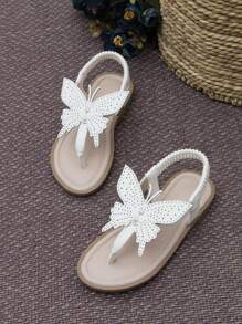 Cô gái Faux Pearl & Butterfly Trang trí Dép thông thường cho ngoài trời - Màu be - Xem 1