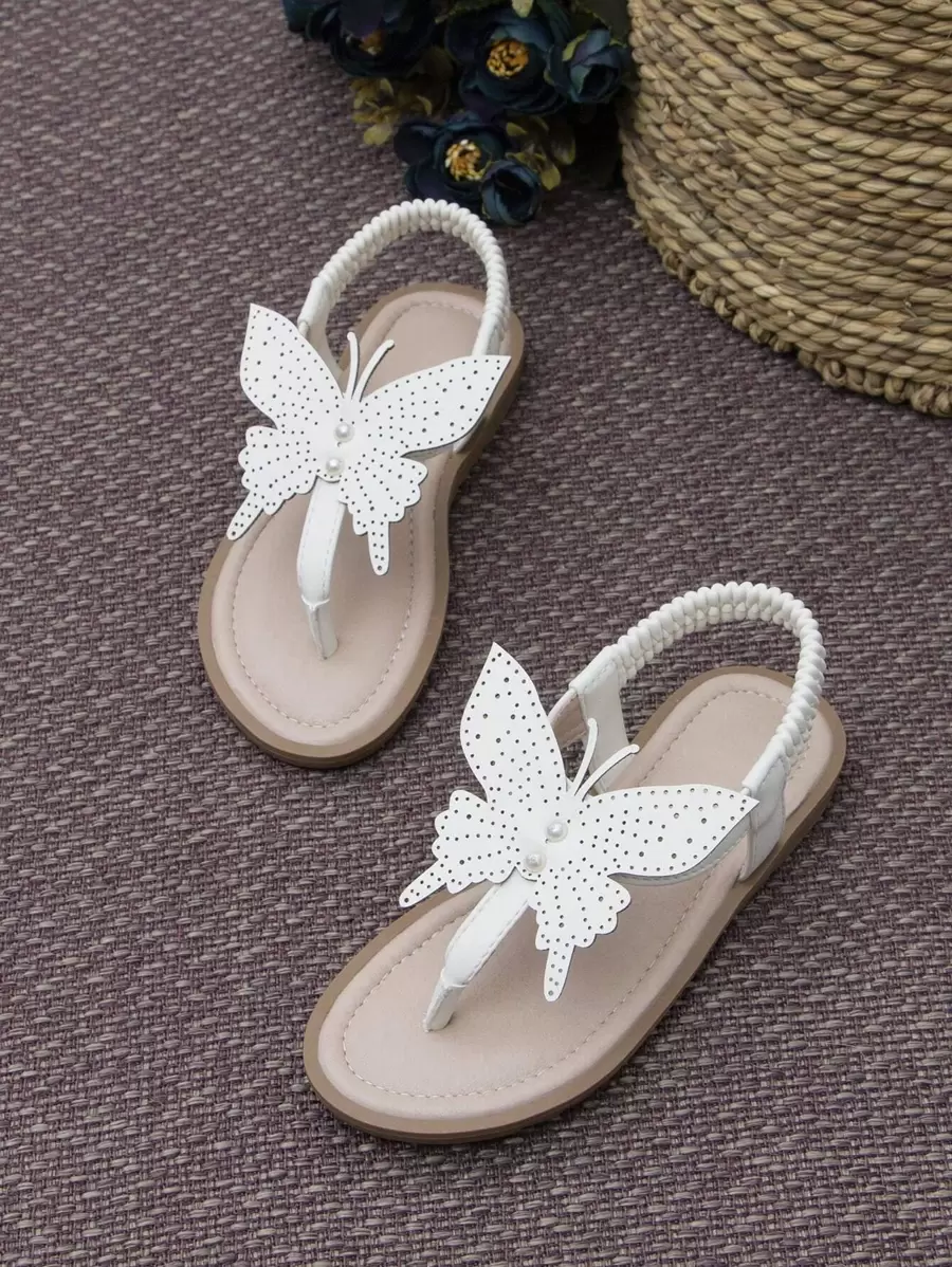 Cô gái Faux Pearl & Butterfly Trang trí Dép thông thường cho ngoài trời - Màu be - Xem 1