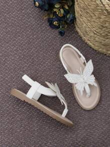 Cô gái Faux Pearl & Butterfly Trang trí Dép thông thường cho ngoài trời - Màu be - Xem 2