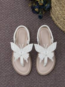 Cô gái Faux Pearl & Butterfly Trang trí Dép thông thường cho ngoài trời - Màu be - Xem 4