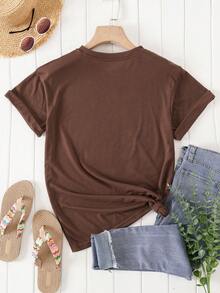 SHEIN LUNE Áo thun nữ Hoạt hình Hoa Giải trí - Màu nâu Sô-cô-la - Xem 2