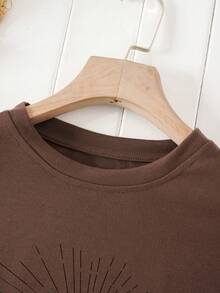 SHEIN LUNE Áo thun nữ Hoạt hình Hoa Giải trí - Màu nâu Sô-cô-la - Xem 3