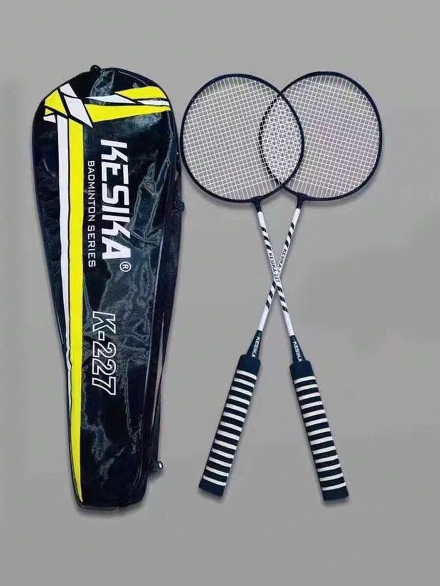 2入組條紋和字母圖案鐵合金羽毛球拍 - 黑與白 - 查看 1